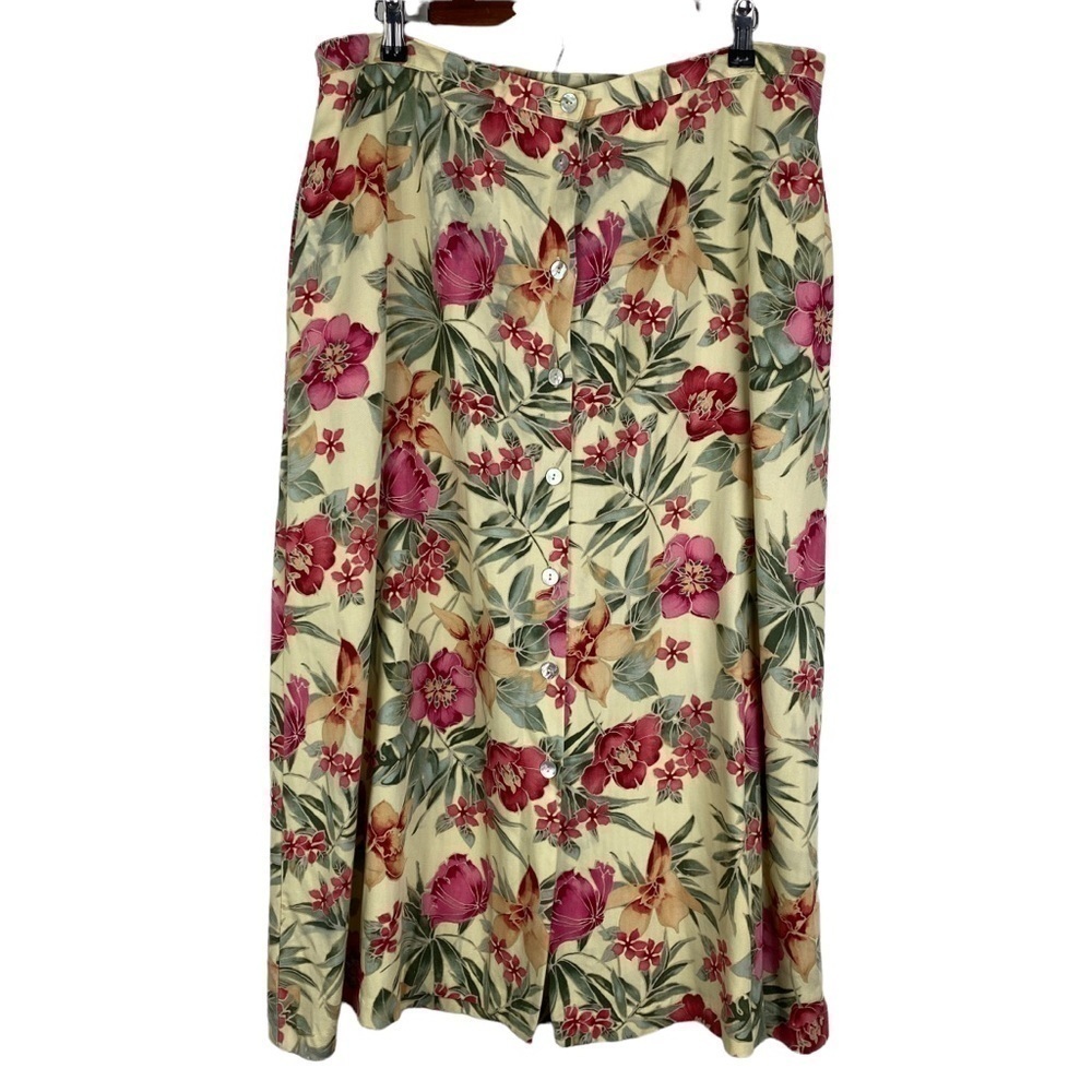 Napa Valley Vintage Floral Button Front Full Maxi Skirt Women's‎ 18 Yellow